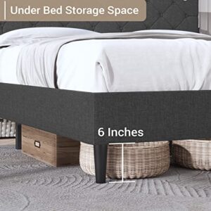 Tiptiper LED Bed Frame Queen Size with Outlets and USB Ports, Queen Bed Frame with Headboard Storage, Button Tufted Platform Bed with LED Lights, No Box Spring Needed, Easy Assembly, Dark Grey