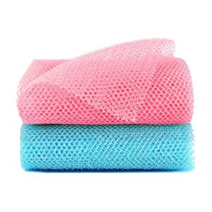2 pcs african net sponge, african exfoliating clean bath sponge, bath bath towels,nylon net,wash cloths,back scrubber for shower, suitable for daily use (lake blue pink)