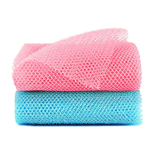 2 Pcs African Net Sponge, African Exfoliating Clean Bath Sponge, Bath Bath Towels,Nylon Net,Wash Cloths,Back Scrubber for Shower, Suitable for Daily use (Lake Blue Pink)