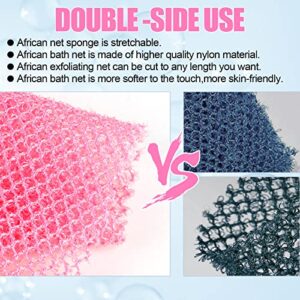 2 Pcs African Net Sponge, African Exfoliating Clean Bath Sponge, Bath Bath Towels,Nylon Net,Wash Cloths,Back Scrubber for Shower, Suitable for Daily use (Lake Blue Pink)