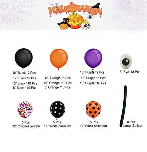 Bonropin Halloween Balloon Garland Arch kit with Halloween Spider Web, Boo Aluminum Foil Banner Balloons, Spider Balloons, Black Orange Purple Confetti Balloons for Halloween Day Party Decorations