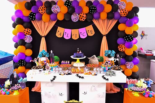 Bonropin Halloween Balloon Garland Arch kit with Halloween Spider Web, Boo Aluminum Foil Banner Balloons, Spider Balloons, Black Orange Purple Confetti Balloons for Halloween Day Party Decorations