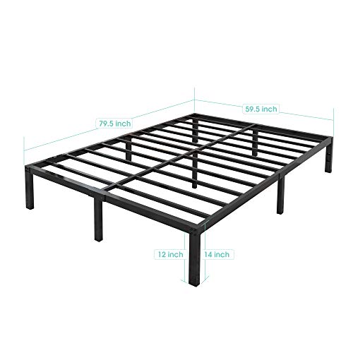 yookare 14 Inch Tall 3500lbs Heavy Duty Metal Bed Frame/ with Storage/ Mattress Foundation/ Steel Slats Platform/ Noise Free/ No Box Spring Needed,Queen