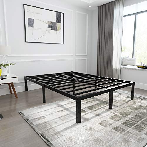 yookare 14 Inch Tall 3500lbs Heavy Duty Metal Bed Frame/ with Storage/ Mattress Foundation/ Steel Slats Platform/ Noise Free/ No Box Spring Needed,Queen