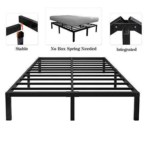 yookare 14 Inch Tall 3500lbs Heavy Duty Metal Bed Frame/ with Storage/ Mattress Foundation/ Steel Slats Platform/ Noise Free/ No Box Spring Needed,Queen