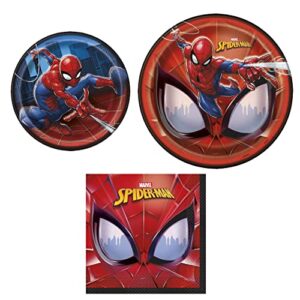 unique spiderman birthday party bundle 8 dinner & 8 dessert plates, 16 luncheon napkins , for 8 people and 1 saguaro acres party supply checklist