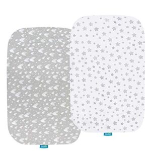 bassinet sheets compatible with graco travel lite, fodoss, cloud baby, yacul and simmons kids bassinet(not for twins), 2 pack, 100% cotton fitted sheets, breathable and heavenly soft, grey print