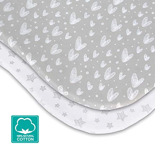 Bassinet Sheets Compatible with Graco Travel Lite, Fodoss, Cloud Baby, Yacul and Simmons Kids Bassinet(not for Twins), 2 Pack, 100% Cotton Fitted Sheets, Breathable and Heavenly Soft, Grey Print