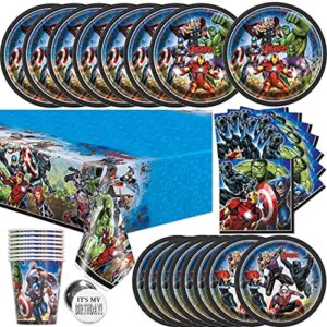marvel avengers party supplies and decorations for superhero birthday party, serves 16 guests, perfect for girls and boys, easy setup and takedown with plates, napkins and cups