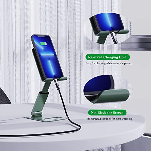 Minthouz Extendable Cell Phone Stand, Aluminium Phone Holder for Desk, Multi-Angle/Height Adjustable Phone Stand Compatible with iPhone 14 13 Pro Max Mini 12 11 and More 4.7"-7.9" Smart Phones - Green