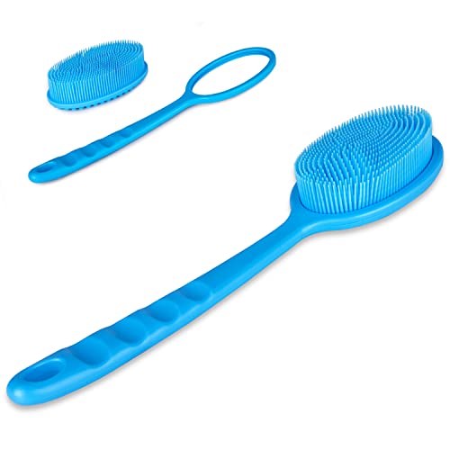 2-in-1 Detachable Silicone Body Scrubber, Long Handled Back Body Exfoliator with Hook for Double-Sided Use, Rich Foam for Deep Cleansing and Exfoliating