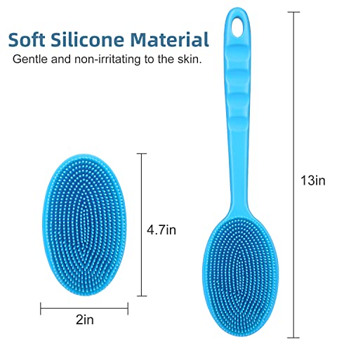 2-in-1 Detachable Silicone Body Scrubber, Long Handled Back Body Exfoliator with Hook for Double-Sided Use, Rich Foam for Deep Cleansing and Exfoliating