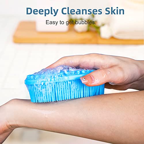 2-in-1 Detachable Silicone Body Scrubber, Long Handled Back Body Exfoliator with Hook for Double-Sided Use, Rich Foam for Deep Cleansing and Exfoliating