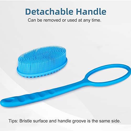 2-in-1 Detachable Silicone Body Scrubber, Long Handled Back Body Exfoliator with Hook for Double-Sided Use, Rich Foam for Deep Cleansing and Exfoliating