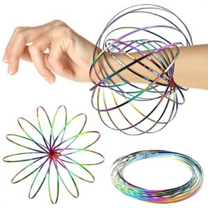 flow ring spinner ring arm toy - magic ring game for kids arm bracelet kinetic spiral flow ring spring toy - 3d roll rings arm slinky metal toy stainless ring - infinity loop rainbow kinetic flow ring