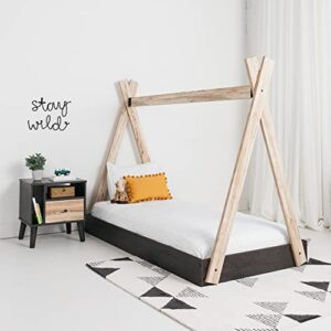 signature design by ashley piperton modern youth tent bed frame, twin, natural wood & black