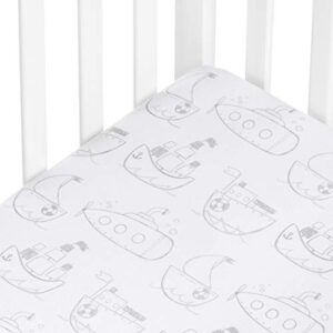 andi mae crib sheet - grey boats -100% jersey cotton - fits standard crib or toddler mattresses