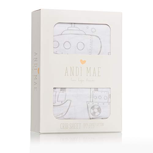 Andi Mae Crib Sheet - Grey Boats -100% Jersey Cotton - Fits Standard Crib or Toddler Mattresses