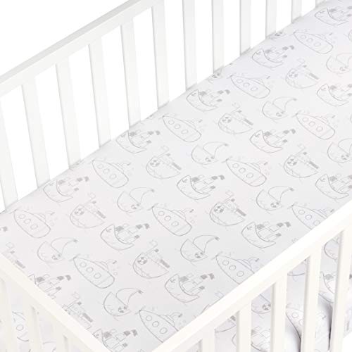 Andi Mae Crib Sheet - Grey Boats -100% Jersey Cotton - Fits Standard Crib or Toddler Mattresses