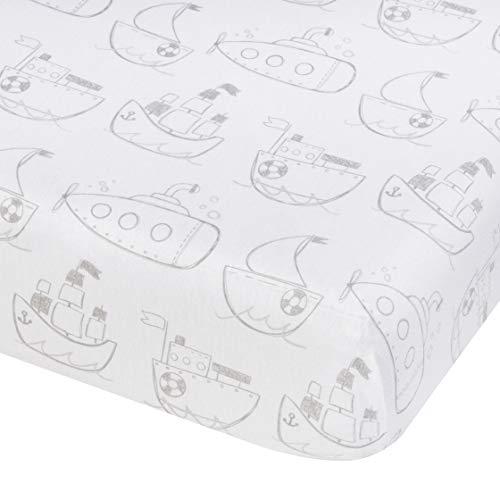 Andi Mae Crib Sheet - Grey Boats -100% Jersey Cotton - Fits Standard Crib or Toddler Mattresses