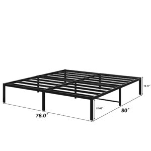 DUMEE King Size Bed Frame Heavy Duty Platform King Bed Frame No Box Spring Needed with Storage, Reinforced Support Noise Free, 14 Inch Textured Black