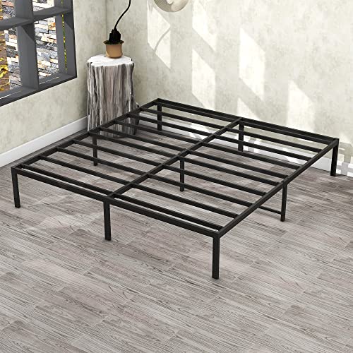 DUMEE King Size Bed Frame Heavy Duty Platform King Bed Frame No Box Spring Needed with Storage, Reinforced Support Noise Free, 14 Inch Textured Black