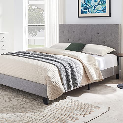 King Size Bed Frame, Upholstered Platform Bed Frame with Button Headboard, Strong Wood Slats Support, No Box Spring Needed, Noise Free, Easy Assembly (Dark Grey),King,Dark Gray,Bed Frames-002