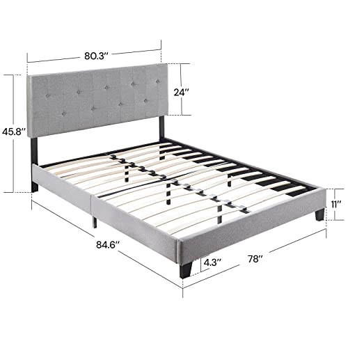 King Size Bed Frame, Upholstered Platform Bed Frame with Button Headboard, Strong Wood Slats Support, No Box Spring Needed, Noise Free, Easy Assembly (Dark Grey),King,Dark Gray,Bed Frames-002