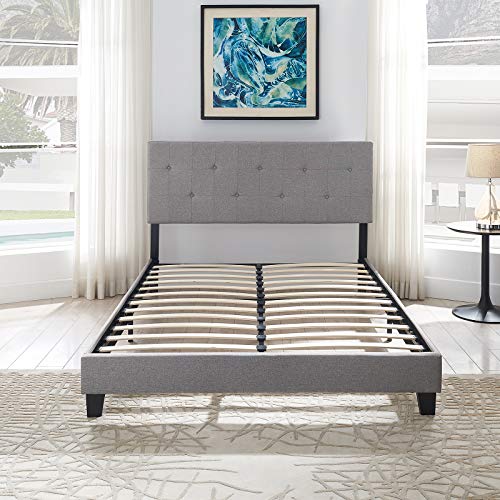 King Size Bed Frame, Upholstered Platform Bed Frame with Button Headboard, Strong Wood Slats Support, No Box Spring Needed, Noise Free, Easy Assembly (Dark Grey),King,Dark Gray,Bed Frames-002