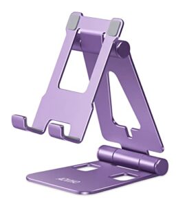 aoviho cell phone stand holder - adjustable desk phone holder - universal foldable moblie phone dock for iphone 14 13 12 11 pro xs max xr x 8 7 6 5 5s se all phones (purple)