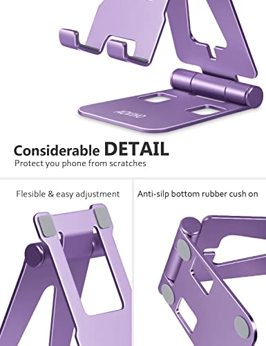 Aoviho Cell Phone Stand Holder - Adjustable Desk Phone Holder - Universal Foldable Moblie Phone Dock for iPhone 14 13 12 11 Pro Xs Max Xr X 8 7 6 5 5s SE All Phones (Purple)