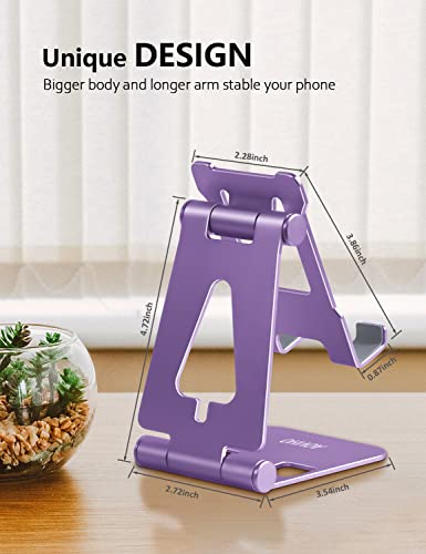 Aoviho Cell Phone Stand Holder - Adjustable Desk Phone Holder - Universal Foldable Moblie Phone Dock for iPhone 14 13 12 11 Pro Xs Max Xr X 8 7 6 5 5s SE All Phones (Purple)