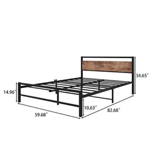 Crocofair Queen Size Bed Frame with Wooden Headboard and Footboard,Heavy Duty Metal Platform Bed Frame with Storage,Mattress Foundation Easy Assembly No Box Spring Needed(Rustic Brown)