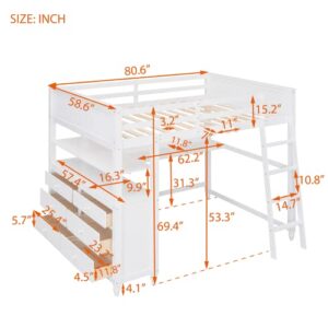 Merax Multi-Functional Full Loft Bed with Built-in Desk/6 Storage Drawers/Shelf, Full Size Wooden Loft Bed with Ladder and Guardrails, No Box Spring Required Wood Bed Frame, White