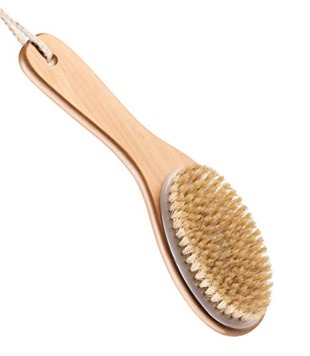 100% Natural Boar Bristle Body Brush with Contoured Wooden Handle by TOUCH ME