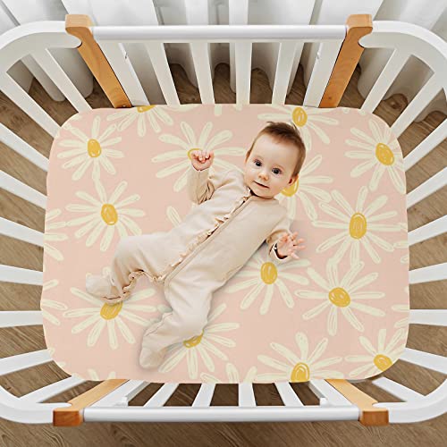Kigai Fitted Crib Sheet for Boys Girls, Daisy Pattern Jersey Knit Baby Standard and Toddler Bed Mattresses, Cozy Soft Breathable, 28 x 52 in 52X28in