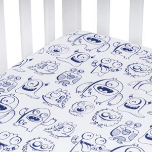 andi mae crib sheet - blue monsters - 100% jersey cotton - fits standard crib or toddler mattresses