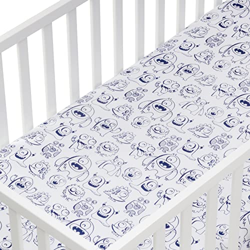 Andi Mae Crib Sheet - Blue Monsters - 100% Jersey Cotton - Fits Standard Crib or Toddler Mattresses