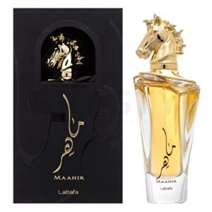 lattafa perfumes maahir eau de parfum - edp 100ml(3.4 oz) i bold and rich oud fragrance i sandalwood, musk and vanilla notes i signature arabian perfumery i