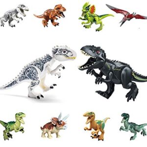 10 Pack Playset Jurassic Dinosaurs, 2 Large(11") + 8 Small(4"), Building Dino Action Figures Toys, Kids Boys Educational Party Favors Gift Idea 46