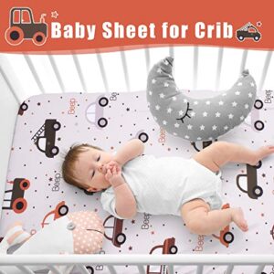 Cloele Fitted Crib Sheet - Baby Nursery Sheet 100% Polyester 2 Pack Cozy Bed Sheet Set for Standard Crib and Toddler Mattresses - Cartoon Car Nursery Bed Sheet Infant Baby Toddler Sheet for Baby