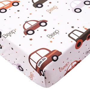 Cloele Fitted Crib Sheet - Baby Nursery Sheet 100% Polyester 2 Pack Cozy Bed Sheet Set for Standard Crib and Toddler Mattresses - Cartoon Car Nursery Bed Sheet Infant Baby Toddler Sheet for Baby