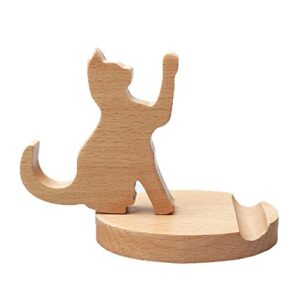 MHKBD Cute Cat Cell Phone Stand, Wooden Phone Stand Cell Phone Holder Desktop Cellphone Stand Universal Desk Stand for All Smart Phone Desk Decoration, Great Gift for Cat Lover Valentines Gift