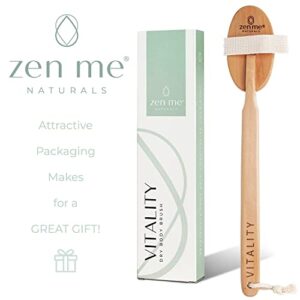 Zen Me Premium Boar Bristle Brush, Exfoliating Brush with Medium Firm Natural Bristles for Cellulite and Lymphatic, Body Scrub Brush with Detox eBook Gift