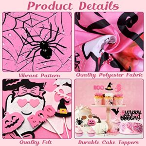 Halloween Birthday Party Decorations Pink and Black Happy Boo Day Halloween Theme Birthday Party Supplies 92 Pcs for Girl Including Backdrop, Tablecloth, Spider Bat Wall Stickers, Balloons