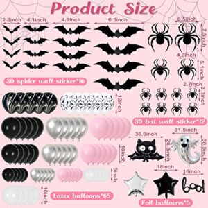 Halloween Birthday Party Decorations Pink and Black Happy Boo Day Halloween Theme Birthday Party Supplies 92 Pcs for Girl Including Backdrop, Tablecloth, Spider Bat Wall Stickers, Balloons