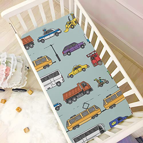 Baby Fitted Mini Crib Sheets Portable Playard Sheets Stretchy Cars Traffic Doodle Girl Boys Soft Modal