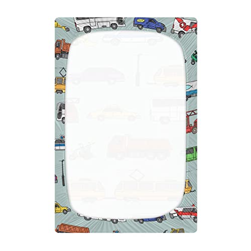 Baby Fitted Mini Crib Sheets Portable Playard Sheets Stretchy Cars Traffic Doodle Girl Boys Soft Modal