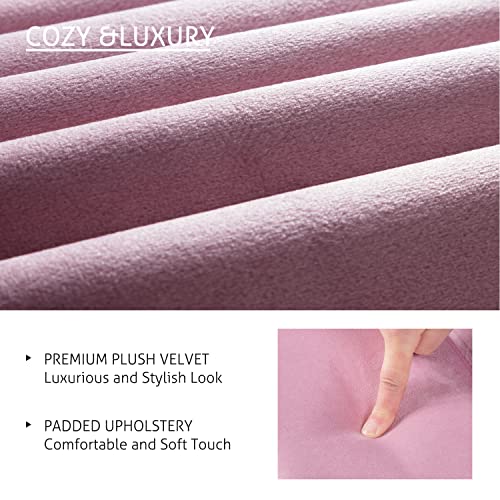 SHA CERLIN Full Size Vertical Channel Platform Bed Frame/Velvet Upholstered Bed Frame with Headboard/Strong Wood Slats Support/Mattress Foundation/No Box Spring Needed/Pink