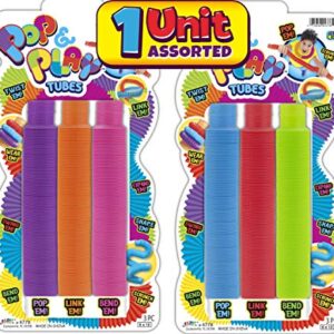 JA-RU Pop & Play Pull Pop Tubes (3 Tubes in 1 Pack) Plastic Bendy Pipes Fidget Toy for Kids & Adults. Educational STEM Sensory Toys Building & Construction Activity. Flexible Tube Stress Toys 4778-1A